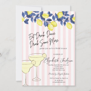 Invitation Martini Blue Citrons Rayures Roses Aquarelle