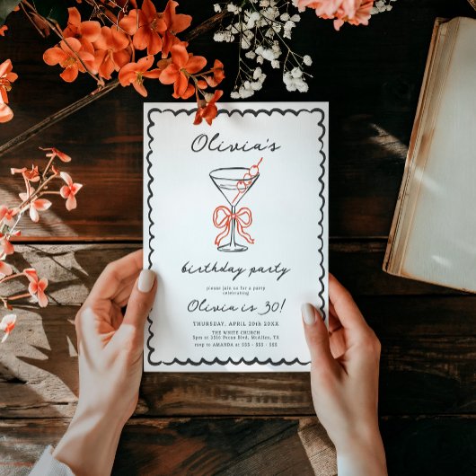 Invitation Martini & Bow Fête d'Anniversaire tendance