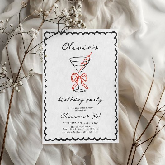 Invitation Martini & Bow Fête d'Anniversaire tendance
