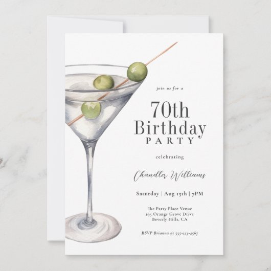 Invitation Martini Cocktail 70e fête d'anniversaire (Devant)