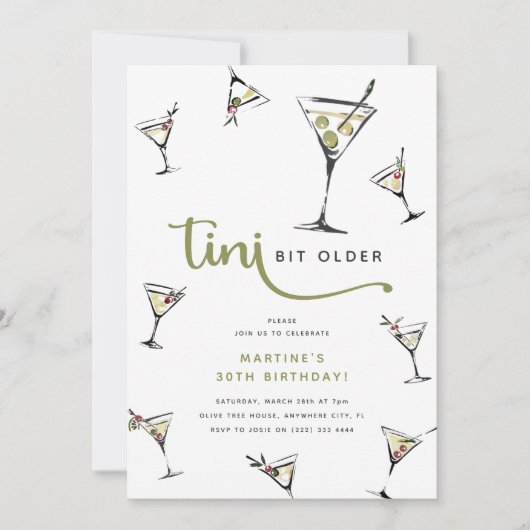 Invitation Martini Cocktail 'Tini Bit Older' Adulte Anniversa (Devant)