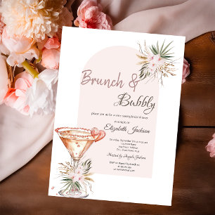 Invitation Martini Coeur de verre Boho Fleurs Brunch & Bubbly