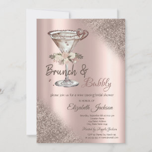 Invitation Martini Cœur Paillettes Bokeh Brunch & Bulles
