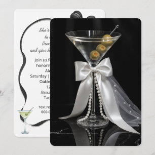 Invitation Martini de douche de mariée avec voile et perles