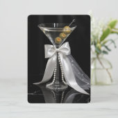 Invitation Martini de douche de mariée avec voile et perles (Debout devant)