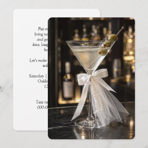Invitation Martini de jeune mariée avec voile de mariée et pe
