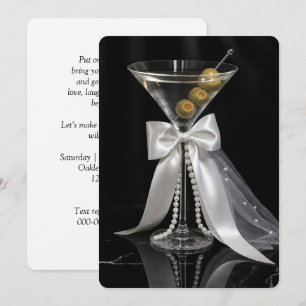 Invitation Martini de jeune mariée avec voile de mariée et pe