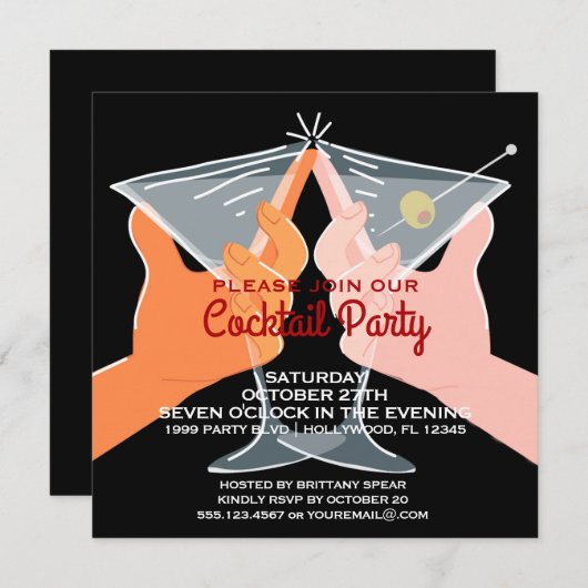 Invitation Martini élégants de cocktail (Devant / Derrière)