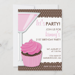 Invitation Martini et Cupcake 21e anniversaire