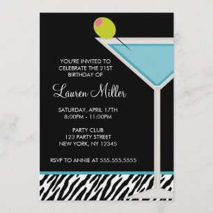 Invitation Martini et zèbre turquoise