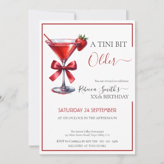 Invitation Martini fraise 'Un tini un peu plus vieux (Devant)