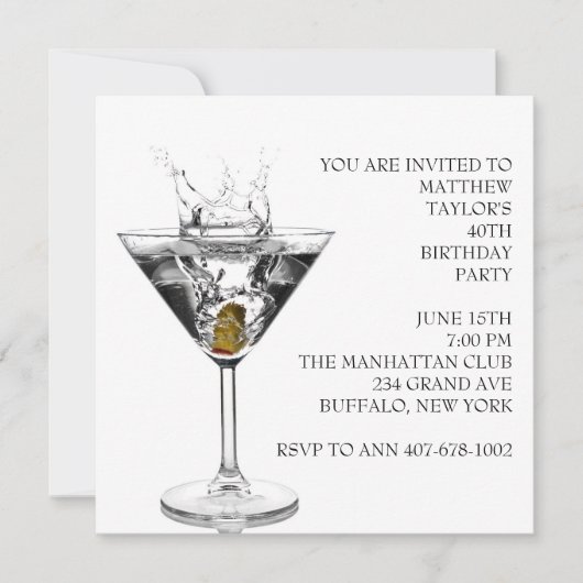 Invitation Martini Glass fête d'anniversaire (Devant)