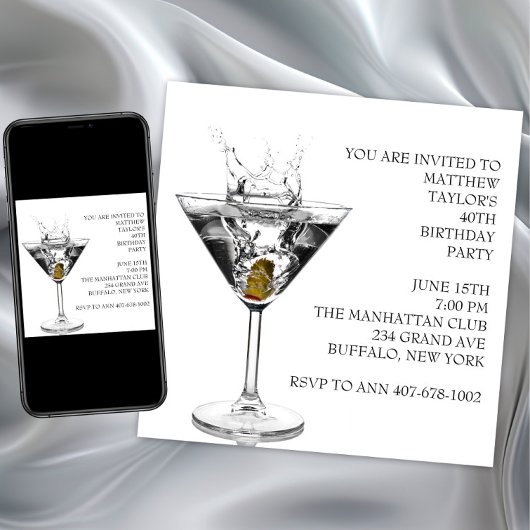 Invitation Martini Glass fête d'anniversaire