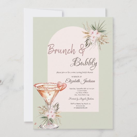 Invitation Martini Heart Boho Fleurs Brunch & Bubbly (Devant)