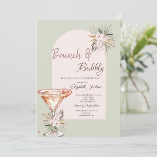 Invitation Martini Heart Boho Fleurs Brunch & Bubbly (Debout devant)