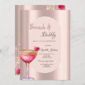 Invitation Martini Lecteurs Coeur de verre Fleurs Rose Or (Devant / Derrière)