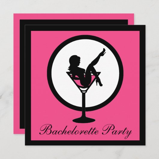 Invitation Martini noir rose fille en verre bachelorette invi (Devant / Derrière)