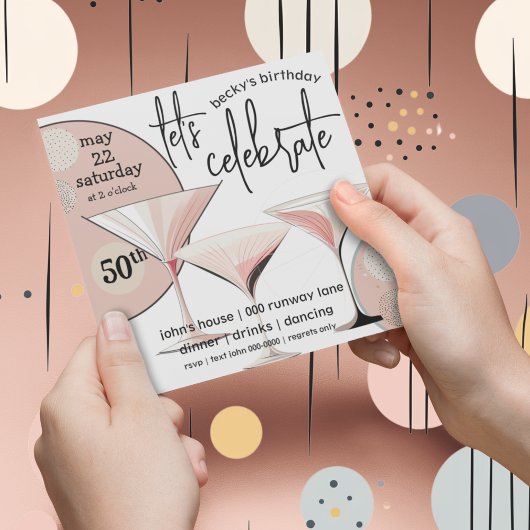 Invitation Martini Retro | Rose pâle | Ivoire | MOTIF