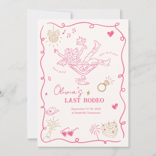 Invitation Martini Rodéo Dernier week-end de rose fille Bache (Devant)