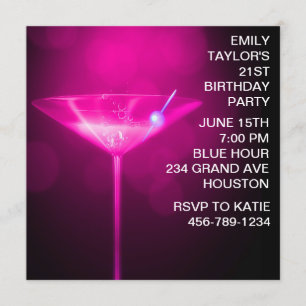 Invitation Martini rose femme Chaude rose 21e anniversaire