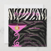 Invitation Martini rose Zebra/rose Bachelorette Party (Devant)