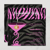 Invitation Martini rose Zebra/rose Bachelorette Party (Devant / Derrière)
