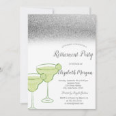 Invitation Martini Silver Glitter Bokeh Vert Retraite (Devant)