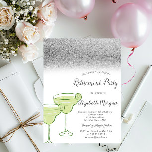 Invitation Martini Silver Glitter Bokeh Vert Retraite