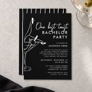 Invitation Martini Toast Dernière Fois Bachelor Noir et Blanc