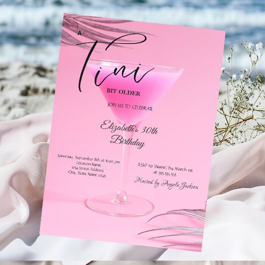Invitation Martini Un peu plus âgée 30e anniversaire rose