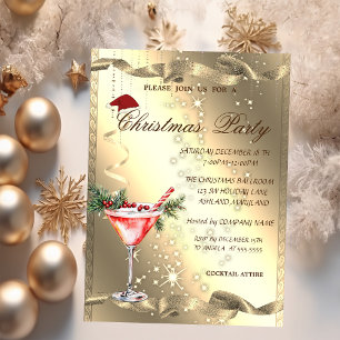 Invitation Martini Verre Or Éperche de Noël d'entreprise