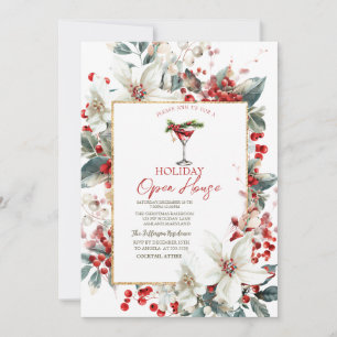 Invitation Martini White Poinsettia Fête de Noël Maison Ouver