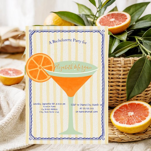 Invitation Martini Yellow Stripes Enterrement de Vie de Jeune