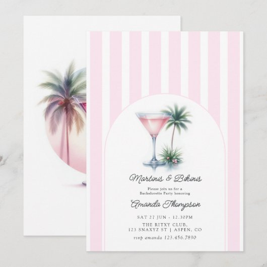 Invitation Martinis & Bikinis Fête de Fille Tropicale (Devant / Derrière)