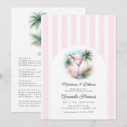 Invitation Martinis & Bikinis Week-end Tropical pour l'Enterr (Devant / Derrière)