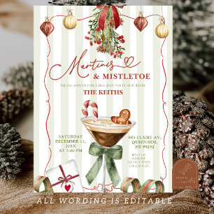 Invitation Martinis et gui de Noël originaux