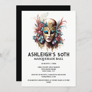 Invitation Mascarade 50e anniversaire Vénétie femme masque vi
