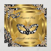 Invitation Mascarade Anniversaire Masque Fête D'Or Sauvage No (Devant / Derrière)