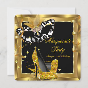 Invitation Mascarade Anniversaire Masque Sauvage Talons Dorés