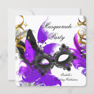 Invitation Mascarade Anniversaire Purple Masque Blanc Noir