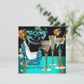 Invitation Mascarade Anniversaire Vin Turquoise Or Stiletto 2 (Debout devant)