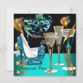 Invitation Mascarade Anniversaire Vin Turquoise Or Stiletto 2 (Devant)