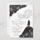 Invitation Mascarade Argent Black Princesse robe Anniversaire (Devant)
