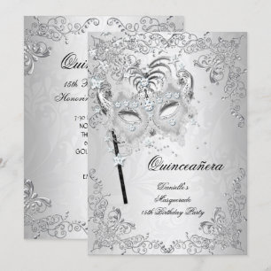 Invitation Mascarade Argent Quinzième Anniversaire