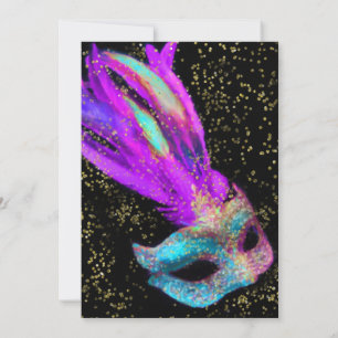 Invitation Mascarade bat mitzvah bleu rose noir