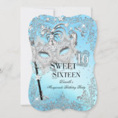 Invitation Mascarade bleu argent doux 16 Anniversaire (Devant)