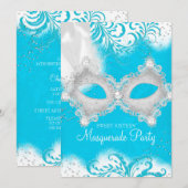 Invitation Mascarade bleu blanc étincelant Mascarade Sweet 16 (Devant / Derrière)