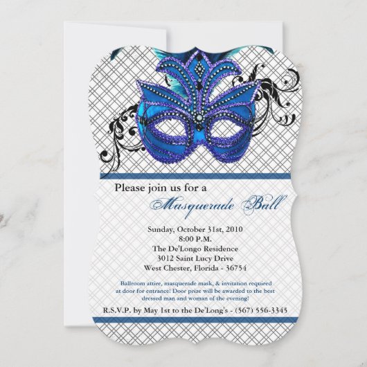 Invitation Mascarade bleu Mascarade Masque Masque Costume Hal (Devant)