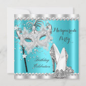 Invitation Mascarade bleu turquoise Masque Hi Heures Annivers (Devant)