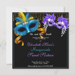 Invitation Mascarade Carnival Masques Sweet sixteen